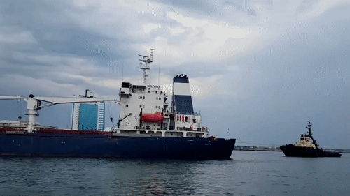 우크라이나산 옥수수 2만6000톤(t)을 싣고 우크라이나 오데사 항구에서 레바본으로 향하는 시에라리온 국적선 라조니호 /로이터=뉴스1