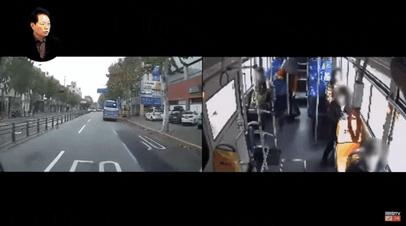 버스 정차 전 미리 일어나 있던 승객이 넘어져 다쳤다. /사진=유튜브 채널 한문철TV