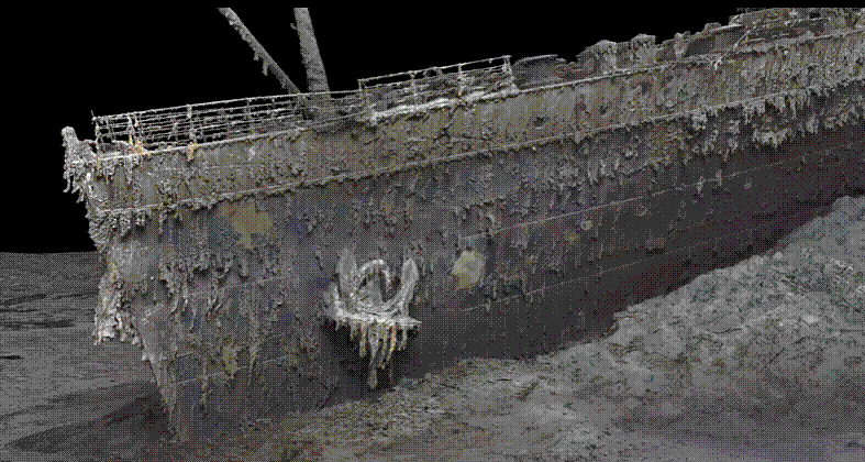 빙산에 부딪혀 침몰한 타이타닉호의 전체 모습을 구현한 3D 영상이 공개됐다. /영상=제작사 '애틀랜틱 프로덕션' 갈무리