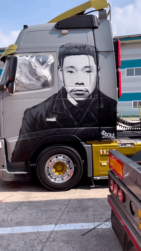한 국내 그래피티 작가가 공개한 독립운동가 모습이 그려진 트럭이 화제다. /영상=Raka Bae 인스타그램