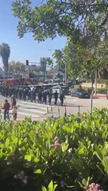 미국 캘리포니아주 서던캘리포니아대(USC)에서 친팔레스타인 시위대 진압을 위해 이동 중인 경찰들 /영상=엑스(옛 트위터)