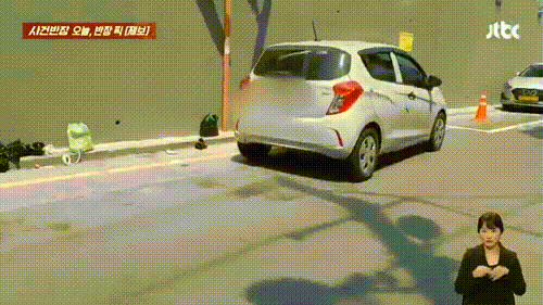 차를 타고 와 길거리에 음식물 쓰레기를 무단 투기한 여성. /영상=JTBC '사건반장'