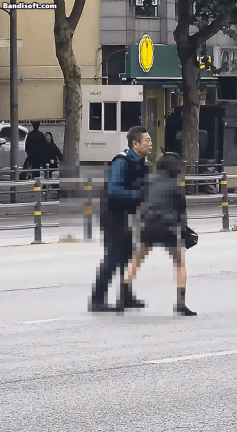 이른 아침 술에 취한 채 서울 강남대로 한복판을 활보하던 여성이 출동한 경찰관을 뿌리치는 모습. /영상=인스타그램 갈무리