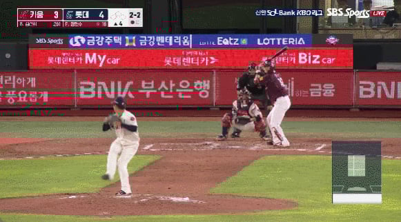 롯데 정현수가 4회 초 김건희에게 커브를 던져 루킹 삼진을 잡아내고 있다. /영상=TVING(티빙) 제공