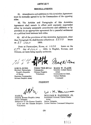 정전협정문 서명. /사진제공=국가기록원
