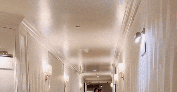 할리우드 배우 알리슨 브리가 호텔 복도를 알몸으로 질주한 뒤, 남편인 배우 데이브 프랭코가 묵는 방을 찾는 모습./사진=알리슨 브리 인스타그램