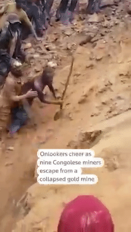 붕괴된 콩고의 한 광산에 매몰됐던 광부 9명 전원이 모두 구조됐다. /영상=로이터