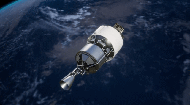 한국형발사체 누리호(KSLV-II)가 성공적으로 발사된다면, 누리호 3단부에서 차소대소형위성(차소형) 2호(갈색)가 이처럼 목표궤도 550㎞에 나아간다. 누리호 1·2단은 우주로 올라가며 지상으로 로켓 기체를 떨어뜨리고, 최상단부인 3단부만 남는다. 3단부에서 분리된 차소형 2호는 지구 궤도를 돌며 한반도 인근을 관측할 예정이다. / 영상=한국항공우주연구원