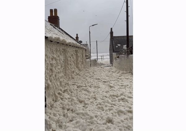 가을 태풍 '바벳'이 덮친 영국에서 이상하고 신기한 기현상이 곳곳에서 발견돼 눈길을 끌고 있다. /영상=David Nugent-Malone X(구 트위터)