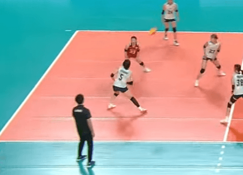 라인을 벗어난 김다인의 서브가 '인' 판정을 받은 장면. /사진=온라인 커뮤니티