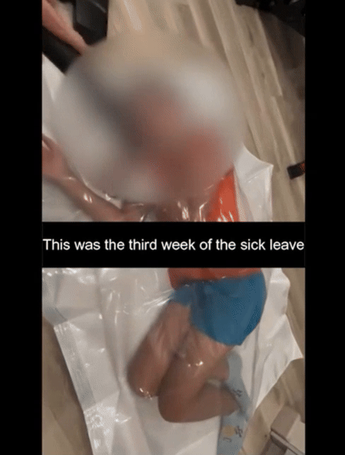 러시아 한 여성 인플루언서가 SNS(소셜미디어)에서 '좋아요'를 받기 위해 아들을 진공 포장하는 영상을 공유해 논란이다. /사진=영국 매체 더선 갈무리