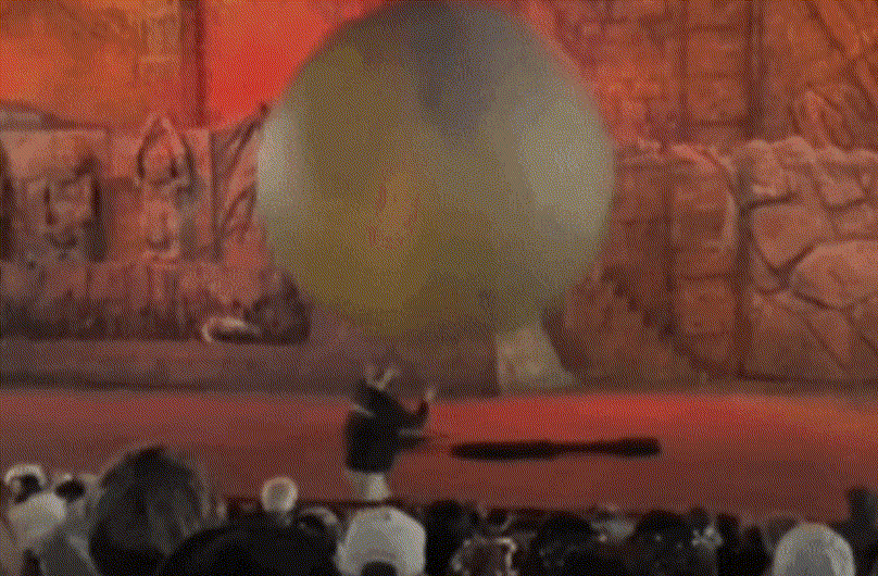 공연 중 객석으로 돌진하는 거대 고무공을 본 디즈니랜드 직원이 자신의 몸을 던져 관객들을 지켜내 화제가 되고 있다./사진=SNS