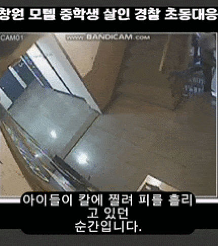 지난해 12월 3일 경남 창원시 한 모텔에서 20대 남성이 휘두른 흉기에 찔린 중학생 3명 중 2명이 숨지고 1명이 중상을 입은 사건과 관련해 숨진 학생 유족이 경찰 부실 대응을 지적하며 모텔 CCTV 영상을 공개했다./영상=인스타그램 '보배드림'