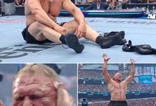 "WWE 팬들 충격"...'챔피언 10회 전설' 브록 레스너, 눈물의 은퇴! 레슬매니아 패배→장갑 내려놓고 떠났다