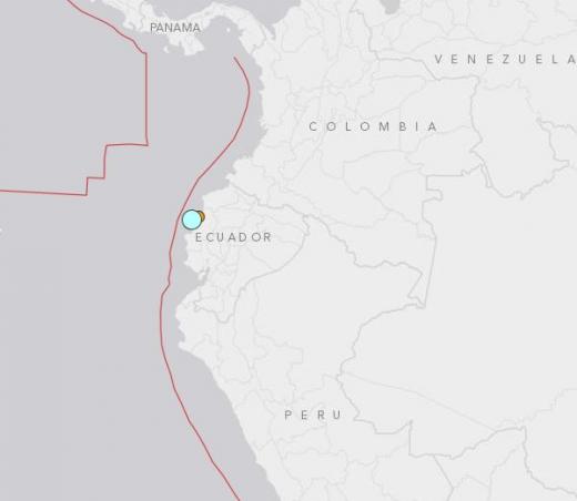 21일(현지시간) 에콰도르에서 관측된 지진. /자료=미국지질조사국(USGS)