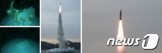 24일  북한 노동신문이 공개한 잠수함 탄도미사일(SLBM) 발사장면. /사진=뉴스1(노동신문)