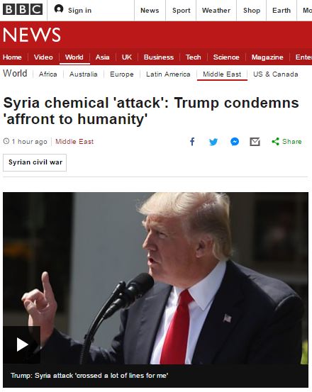 시리아 화학무기 공격. 사진은 트럼프 미국 대통령. /자료=BBC 방송화면 캡처