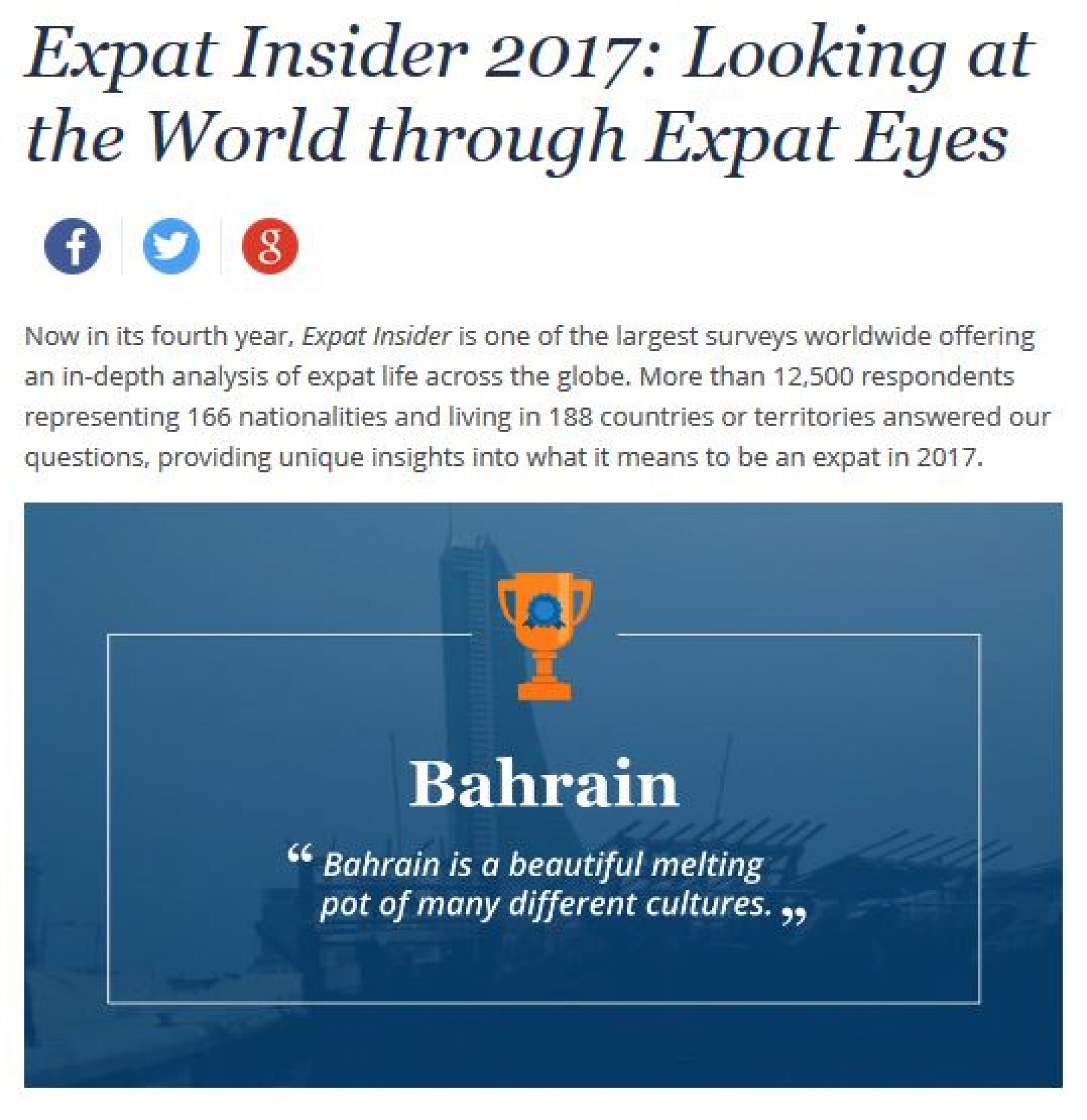 바레인이 외국인이 살기 좋은 나라 1위에 뽑혔다. /사진=InterNations 홈페이지 캡처