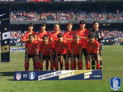 한국여자축구대표팀이 최강 미국과의 친선경기에서 1-1로 비겼다. /사진=대한축구협회 제공     