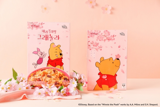 농심켈로그는 디즈니의 인기 애니메이션 ‘곰돌이 푸’와 협업으로 봄 시즌 한정판 그래놀라 2종을 출시했다.(농심켈로그 제공)