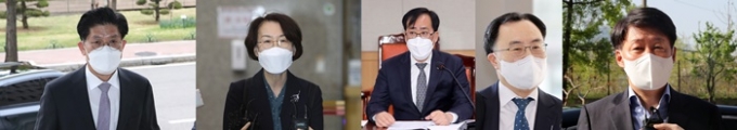 노형욱 국토교통부 장관(왼쪽부터)·임혜숙 과학기술정보통신부 장관·박준영 해양수산부 장관·문승욱 산업통상자원부 장관·안경덕 고용노동부 장관 후보자들에 대한 인사청문회가 오늘(4일) 국회에서 동시에 진행된다.