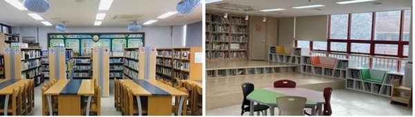 마지초등학교 도서관 리모델링 전(왼쪽)과 후. / 사진제공=파주시