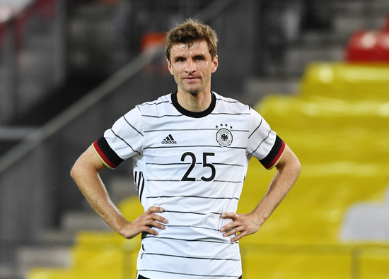3일 오전(한국시각) 독일 대표 토마스 뮐러가 덴마크와의 평가전이 1-1 무승부로 끝나자 아쉬운 표정을 짓고 있다. /사진=로이터