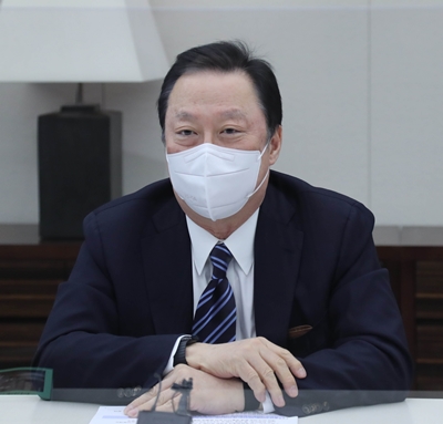 박용만 대한상공회의소 전 회장이 지난 2월18일 서울 중구 대한상의 회관에서 퇴임 기자간담회를 하고 있다. /사진=대한상의