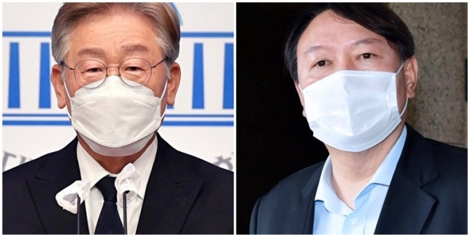 차기 대선주자 지지도에서 이재명(왼쪽) 경기도지사가 윤석열 전 검찰총장에 오차범위 내에서 역전한 것으로 나타났다. /사진=장동규 기자, 국회사진취재단