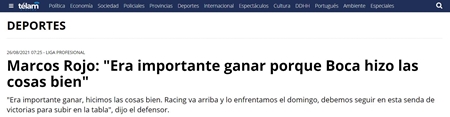 지난 26일(현지시각) 아르헨티나 매체 텔람은 아르헨티나 프로축구리그인 프리메라 디비시온 소속 보카주니어스에서 뛰고 있는 로호의 소식을 전했다. /사진=아르헨티나 매체 텔람 홈페이지 캡처