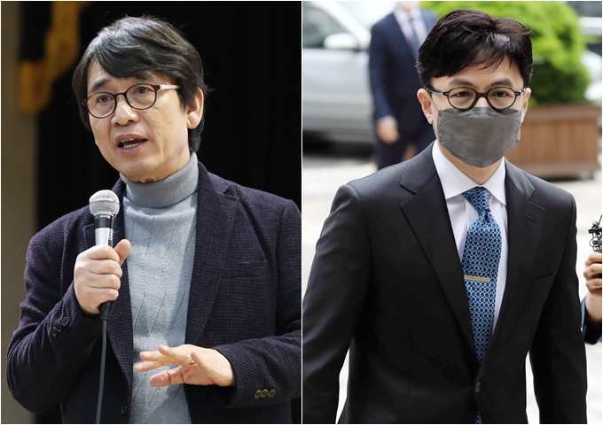 유시민 전 노무현재단 이사장과 한동훈 사법연수원 부원장(당시 반부패·강력부장)이 오는 21일 법정에서 만날 것으로 보인다. 사진은 유시민 전 노무현재단 이사장(왼쪽)과 한동훈 사법연수원 부원장(오른쪽). /사진=뉴스1
