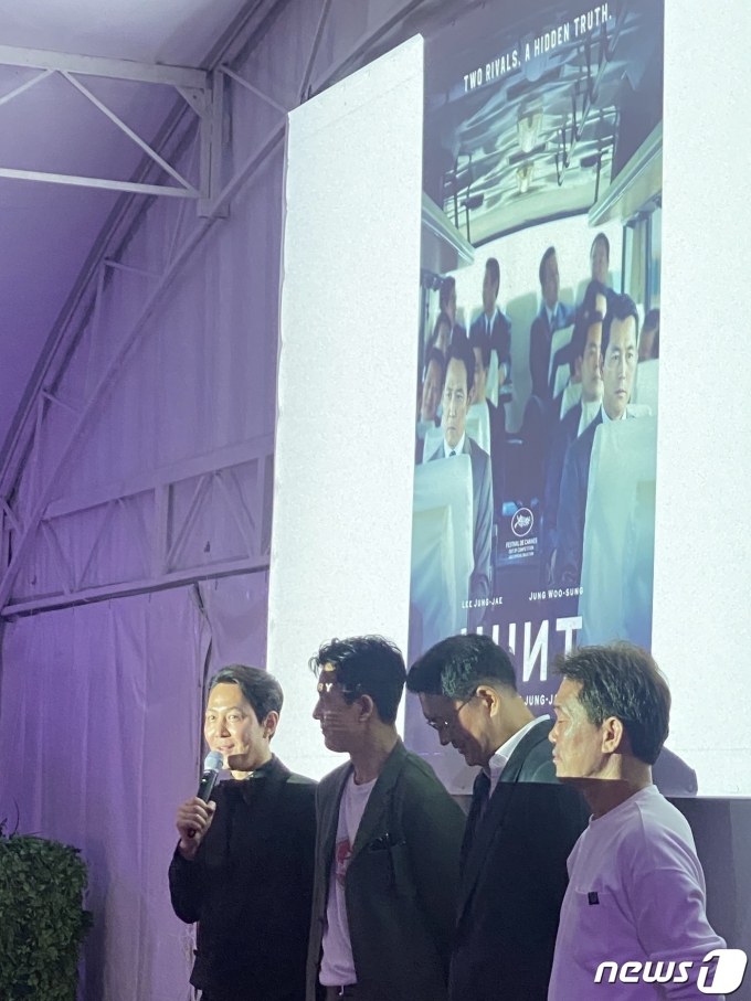 '헌트' 이정재 감독, 정우성 배급사 메가박스 중앙(주)플러스엠 홍정인 대표, 사나이픽처스 한재덕 대표 © 뉴스1 장아름 기자