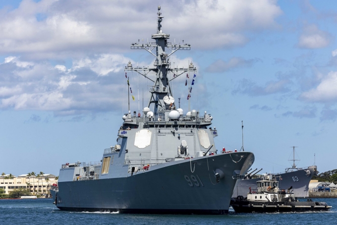 미 하와이에 도착한 우리 해군 이지스 구축함  세종대왕함'.( 림팩 트위터)© 뉴스1