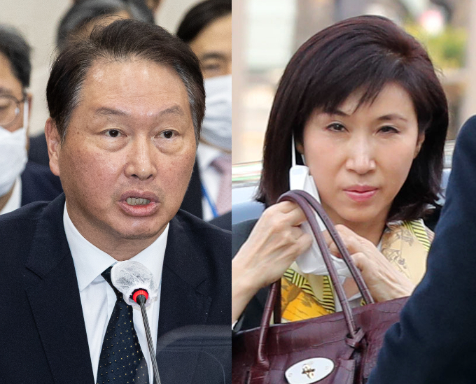 최태원 SK그룹 회장과 노소영 아트센터 나비 관장의 이혼소송 결과가 공개됐다. 사진은 최 회장(왼쪽)과 노 관장 모습. /사진=뉴스1
