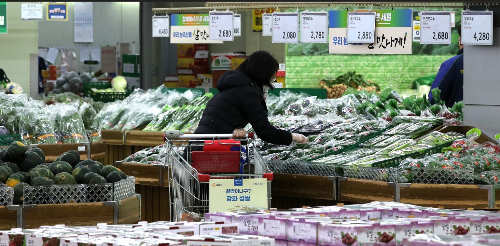 설 연휴 이후 주요 농축산물 가격은 전년 대비 1.9% 낮은 수준을 유지하고 있는 것으로 나타났다. 지난 4일 서울 서초구 농협 하나로마트 양재점에서 시민들이 농식품을 고르고 있다. /사진=뉴스1