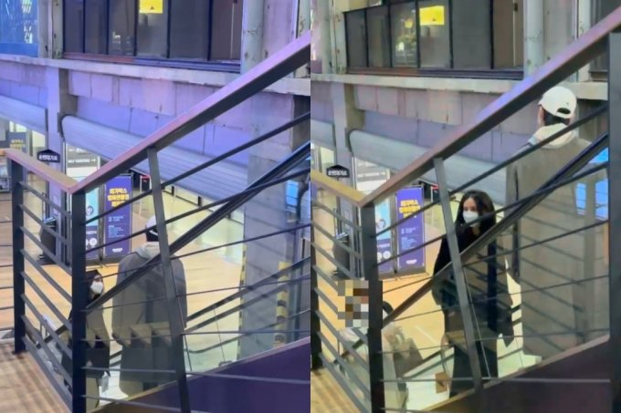 지난 8일 밤 9시쯤 배우 송중기와 그의 아내 케이티 루이스 사운더스가 서울 강남구 삼성동에 위치한 메가박스 코엑스점을 찾은 모습이 공개됐다. /사진=머니투데이(독자제공)