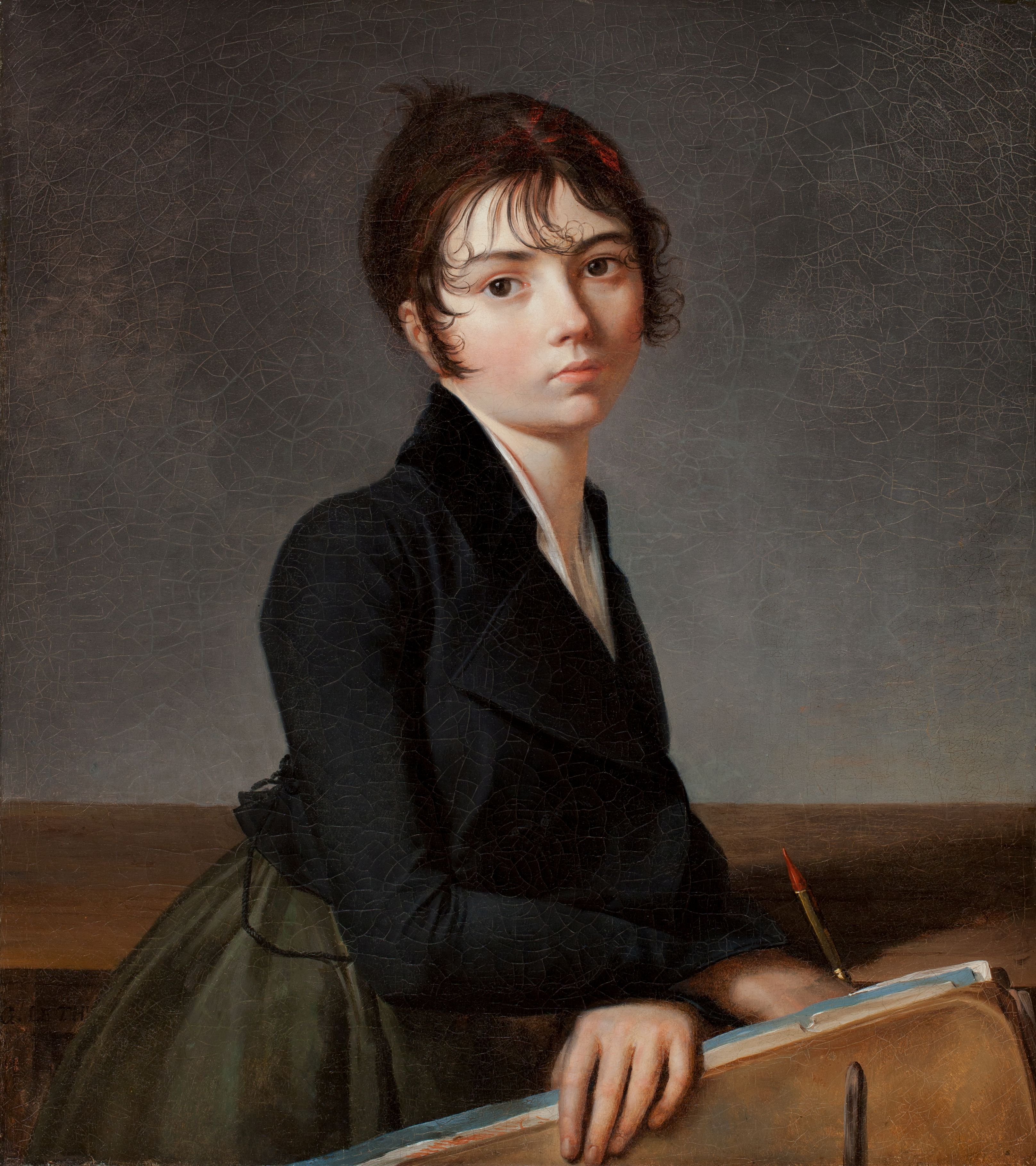 Guillaume Lethière,  <Woman Leaning on a Portfolio>,  circa 1799. (Frank E. Graham/Worcester Art Museum/Bridgeman Images)