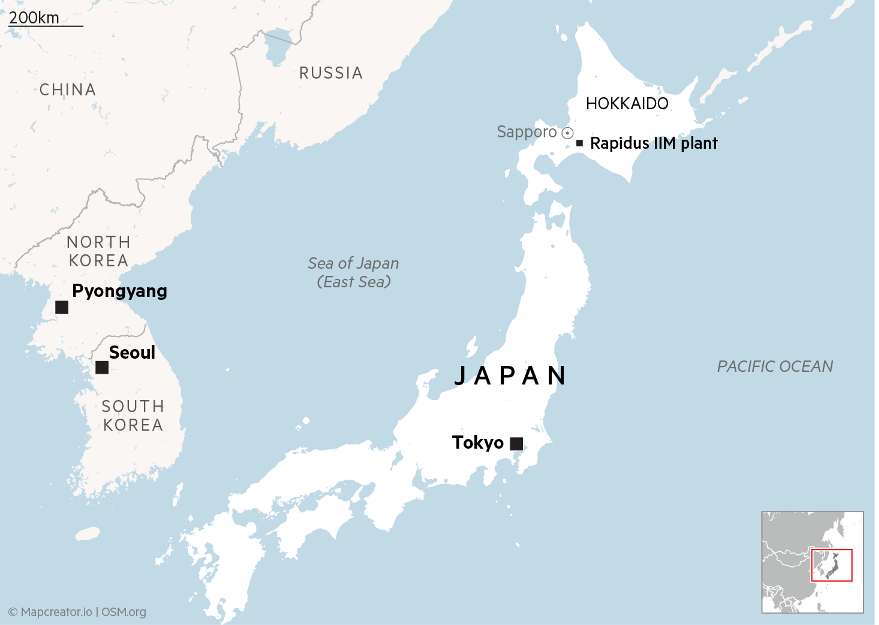 라피더스는 홋카이도에 대규모 반도체 제조 시설을 건설하고 있다. /그래픽=Financial Times