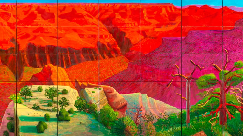 데이비드 호크니, <더 큰 그랜드 캐니언>, 1998, Oil on sixty canvases, 207 x 744.2 cm, National Gallery of Australia, Canberra, with the support of Kerry Stokes, Carol and Tony Berg and the O’Reilly family 1999 © David Hockney/Courtesy National Gallery of Australia