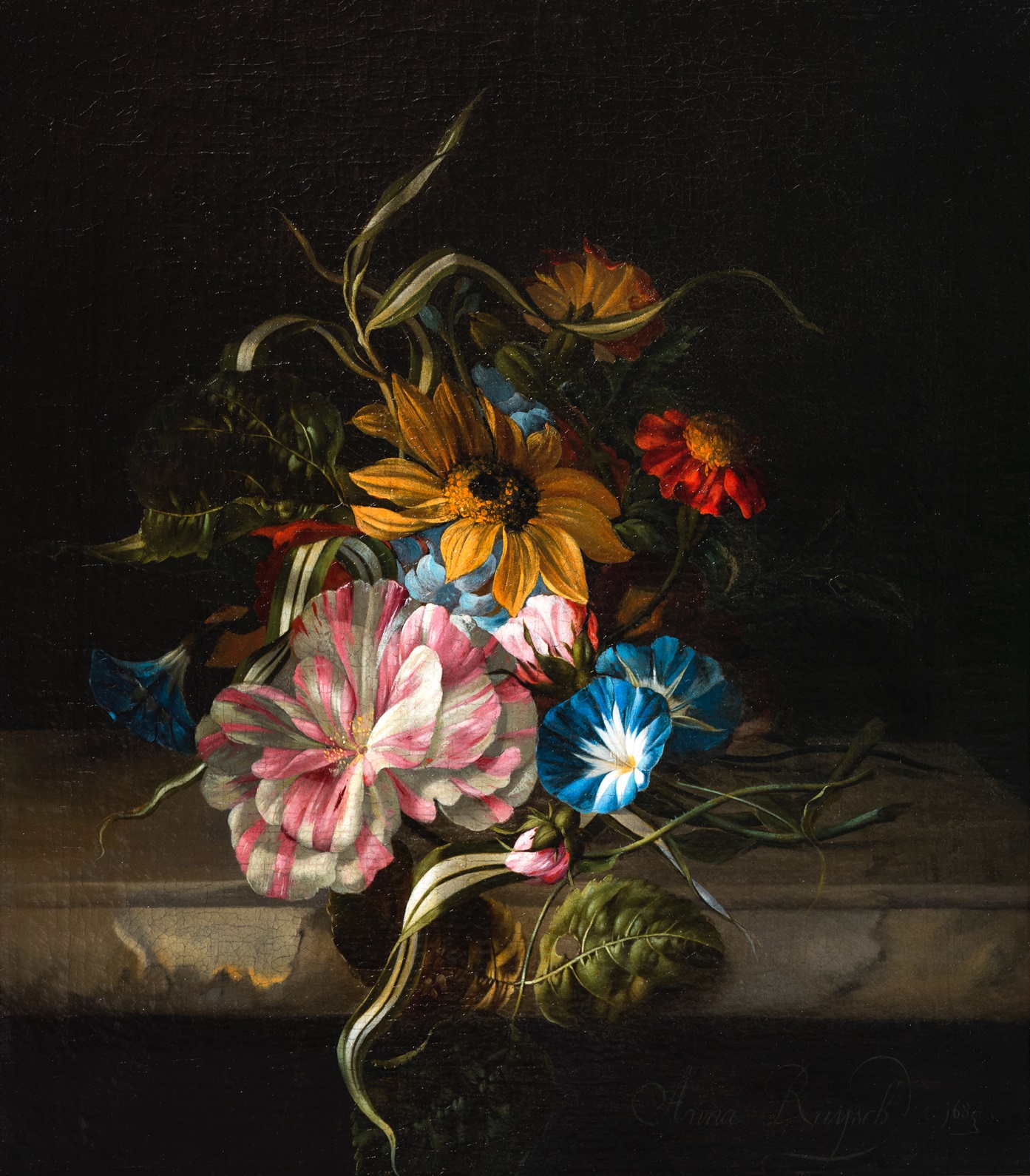 안나 라위스, <대리석 탁자 모서리 위의 꽃 정물> (Erin Croxton, Birmingham Museum of Art/Private collection)