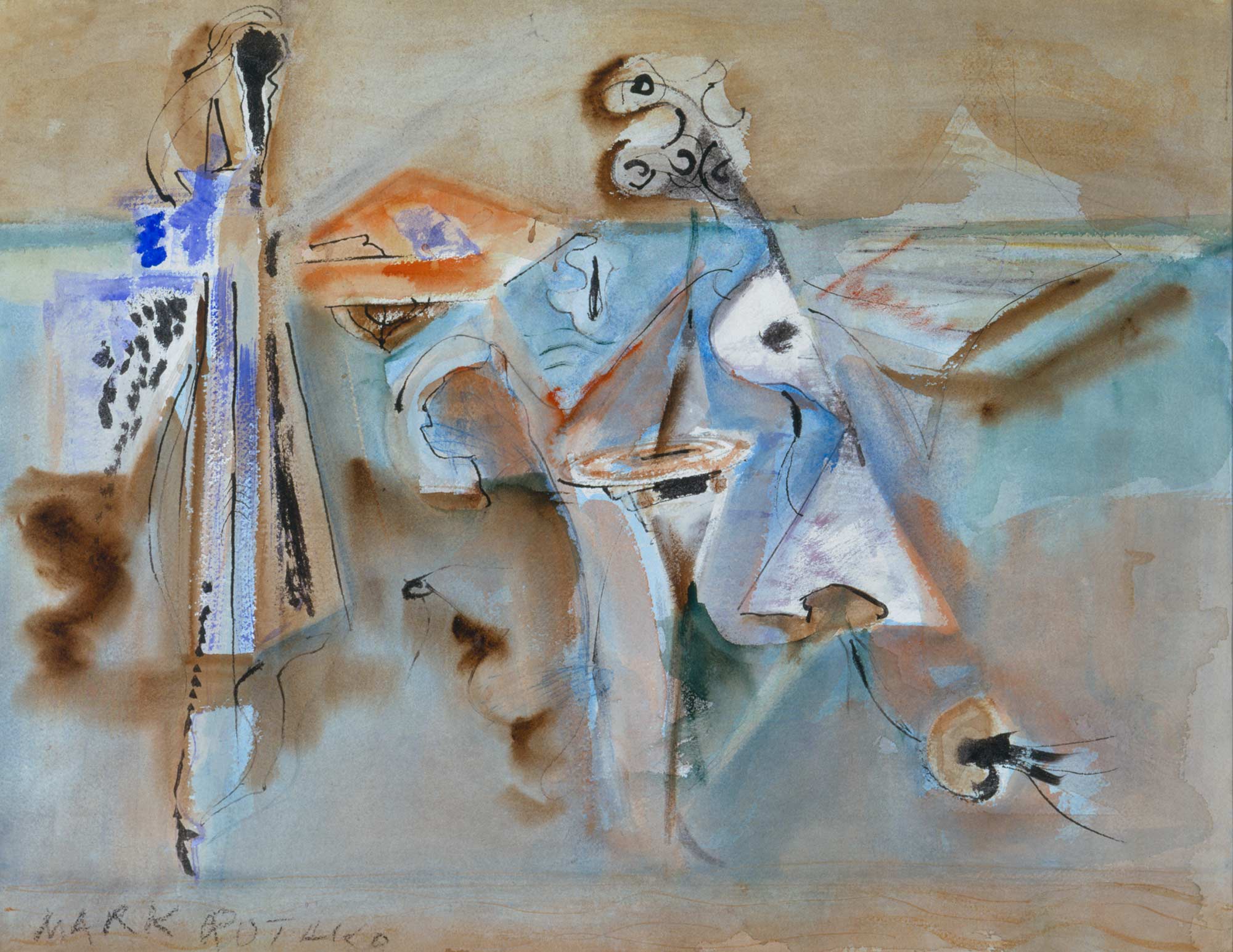 마크 로스코(Mark Rothko), 〈무제(Untitled)〉, 1944, watercolor, ink, graphite, scrubbing on watercolor paper, 57.5 × 78.9 cm  ©2025 by Kate Rothko Prizel and Christopher Rothko/Artist Rights Society (ARS), New York/SIAE, Rome