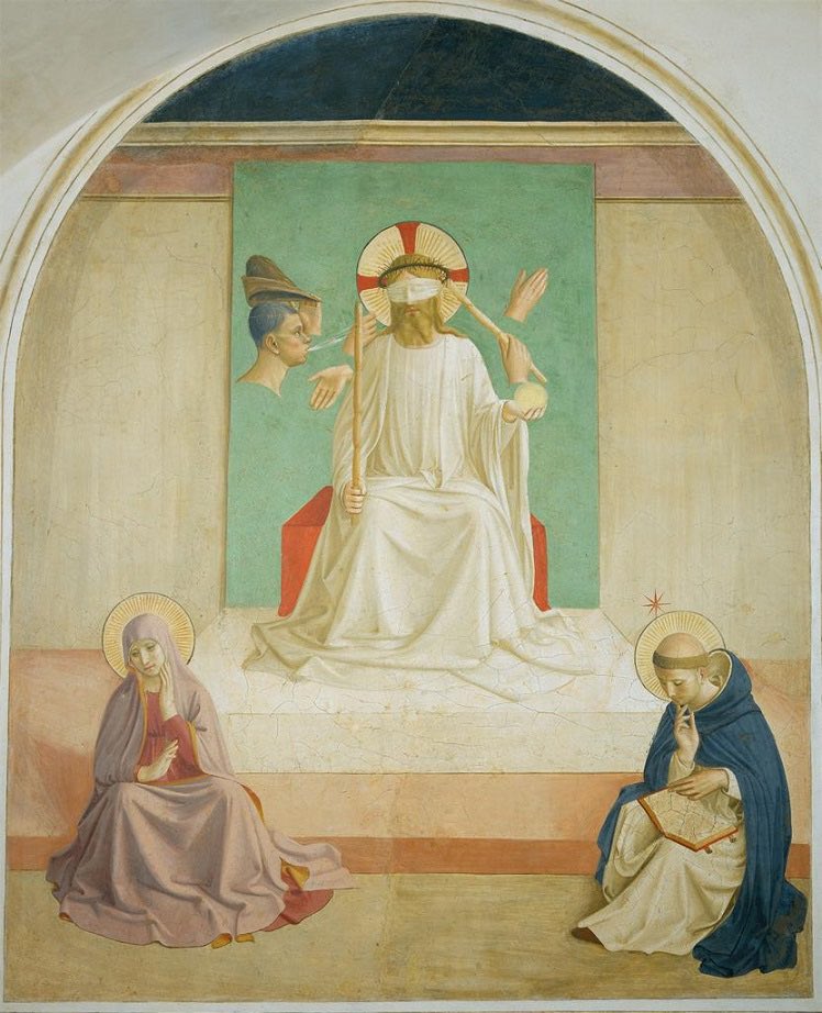 프라 안젤리코(Fra Angelico), <그리스도 조롱, 성모 마리아와 성 도미니코(Mocking of Christ, the Virgin and Saint Dominic)>, c. 1438–39, fresco. 산 마르코 수도원, 피렌체. 사진 제공: 이탈리아 문화부–토스카나 국립박물관 지역관리국–산 마르코 미술관.