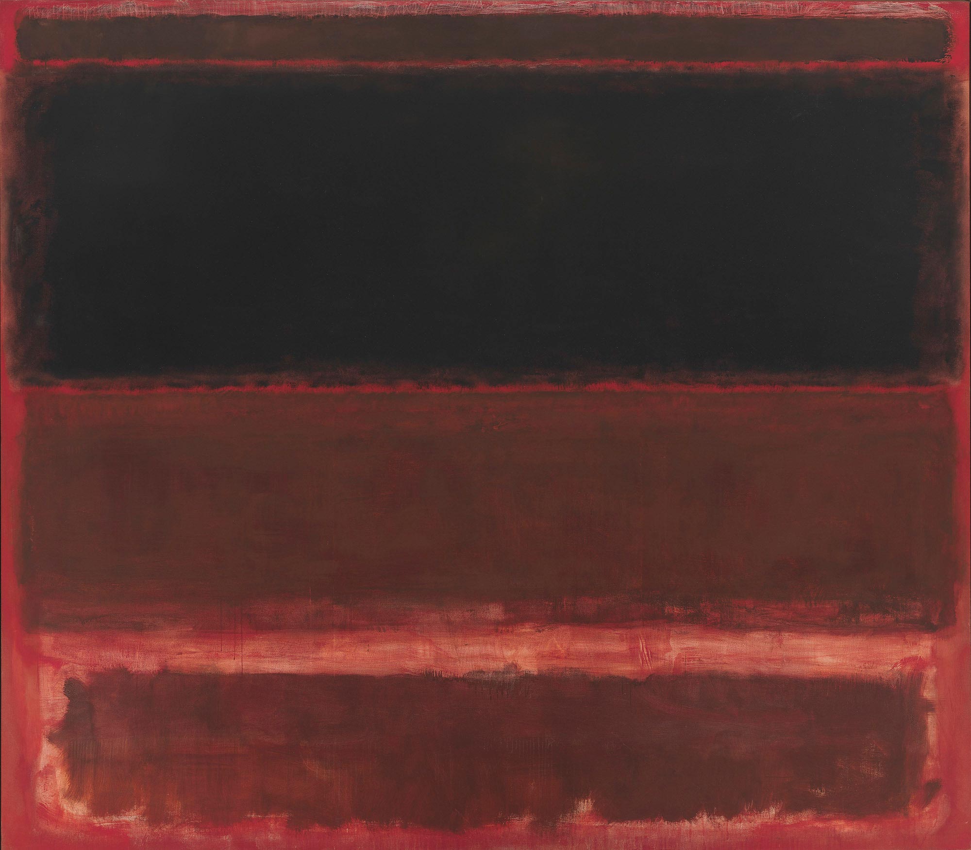 마크 로스코(Mark Rothko), 〈붉은색 위의 네 개의 어두운 형태(Four Darks in Red)〉, 1958, oil on canvas, 258.6 × 295.6 cm ©1998 by Kate Rothko Prizel and Christopher Rothko/Artist Rights Society (ARS), New York/SIAE, Rome; Whitney Museum of American Art / Licensed by Scala