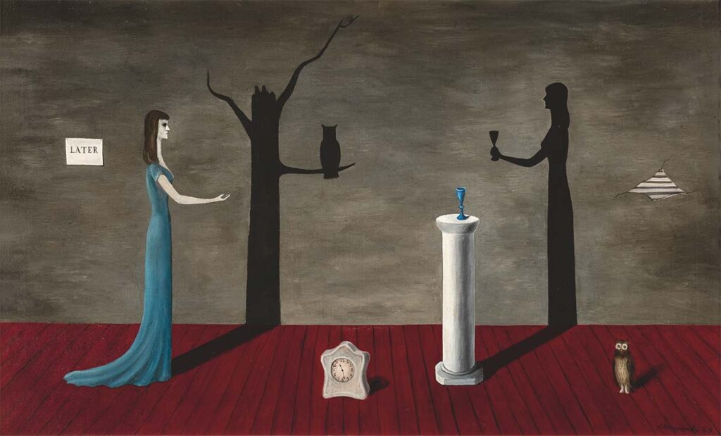 거트루드 애버크롬비, <기이한 그림자(Strange Shadows (Shadow and Substance))>, 1950, Oil on canvas, 22 × 36 in. (55.9 × 91.4 cm). Private Collection, Illinois. Photo by Michael Tropea