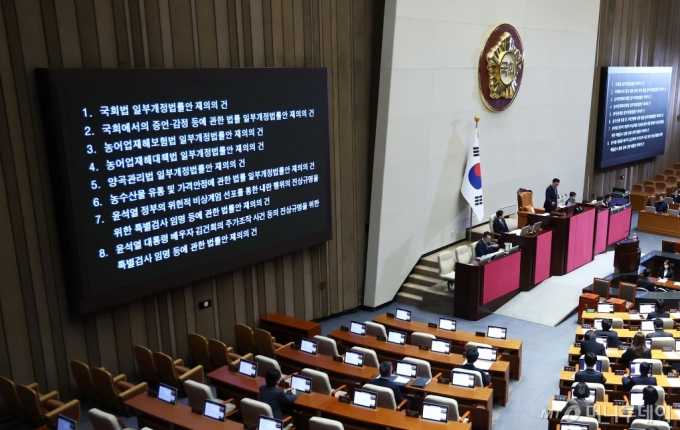 [속보]'한덕수 거부권' 국회법 개정안 재표결 '폐기' …찬성 186표 반대 113표